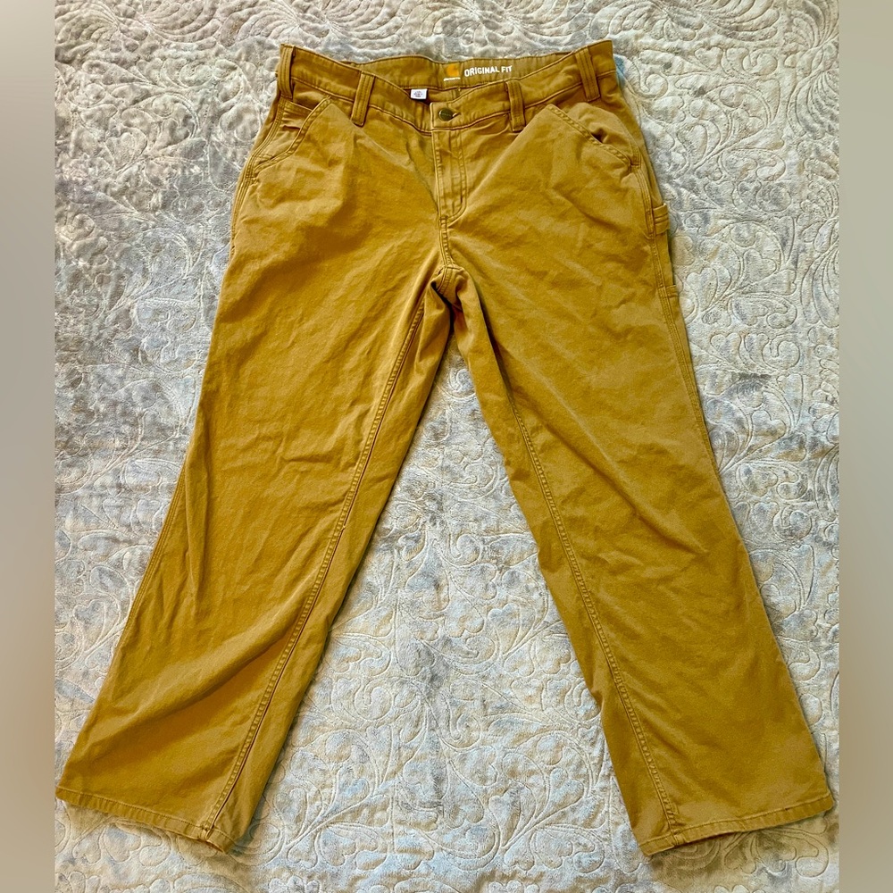Carhartt Tan Canvas Cargo Work Pants Women’s 14 Short Petite